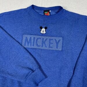 Vintage Mickey Unlimited Crewneck Mens XL Embossed Blue Sweatshirt Pullover 90s